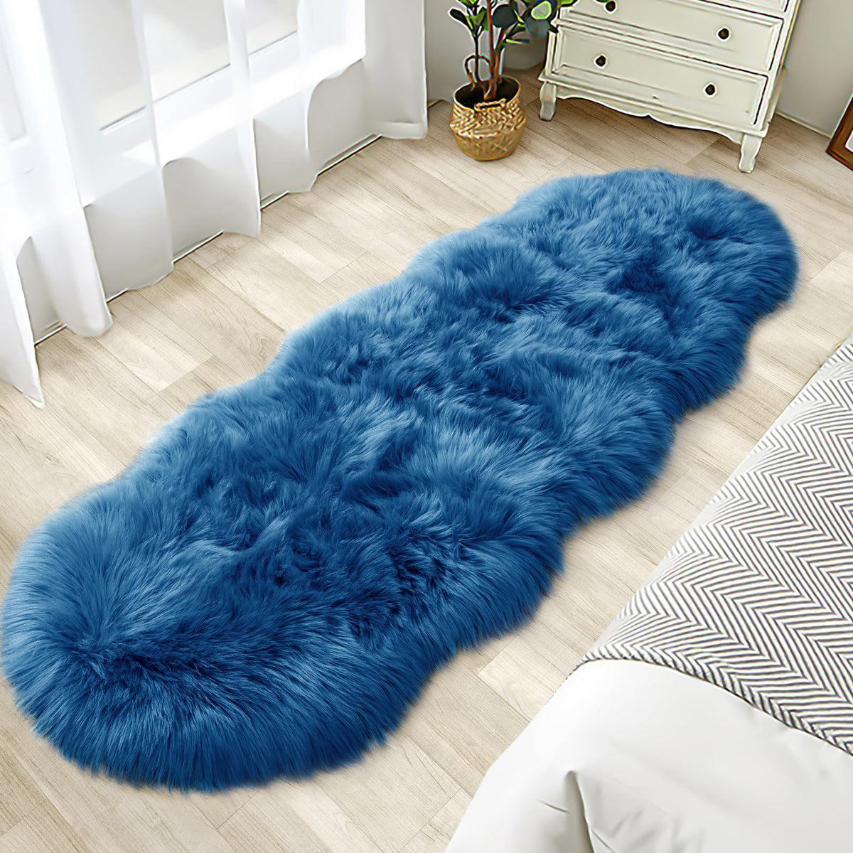 Tangsoo 2x6 Beige Faux Fur Rug,Soft Sheepskin Fluffy Runner Rug for Bedroom