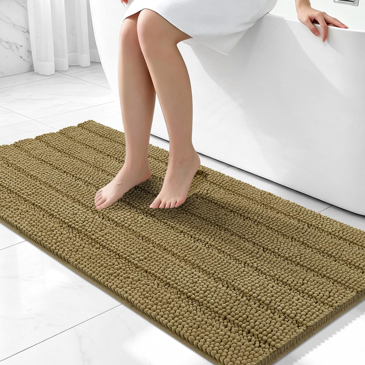 Bcoimo Small Bath Rug Mat,24x17 Chenille Non Slip Gray Bathroom Shower Mat