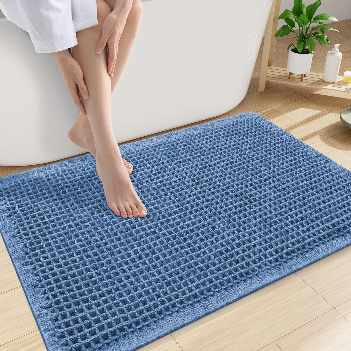 Smiry Waffle Bath Mat 30X20, Extra Soft Absorbent Bathroom Rugs, Brown