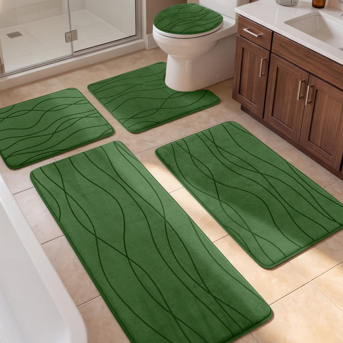 YIHOUSE Bathroom Rugs Set 5 Piece, Memory Foam Bath Mat Dark Grey