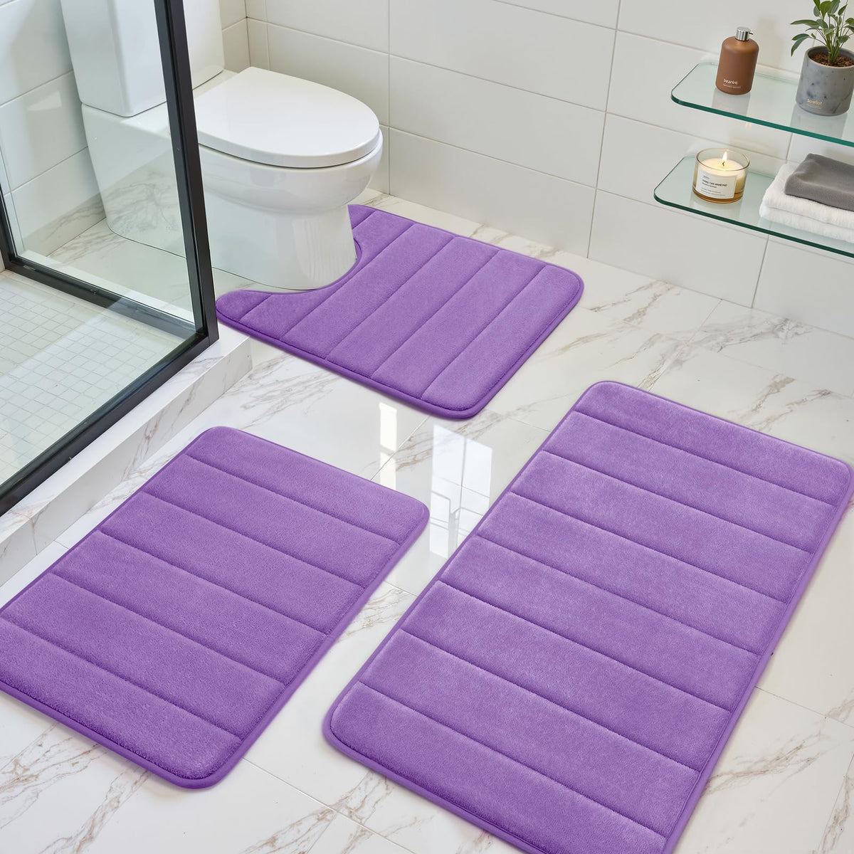 BYSURE Black Memory Foam Bathroom Rug Set 17"x24"+20"x32"+U20 x24