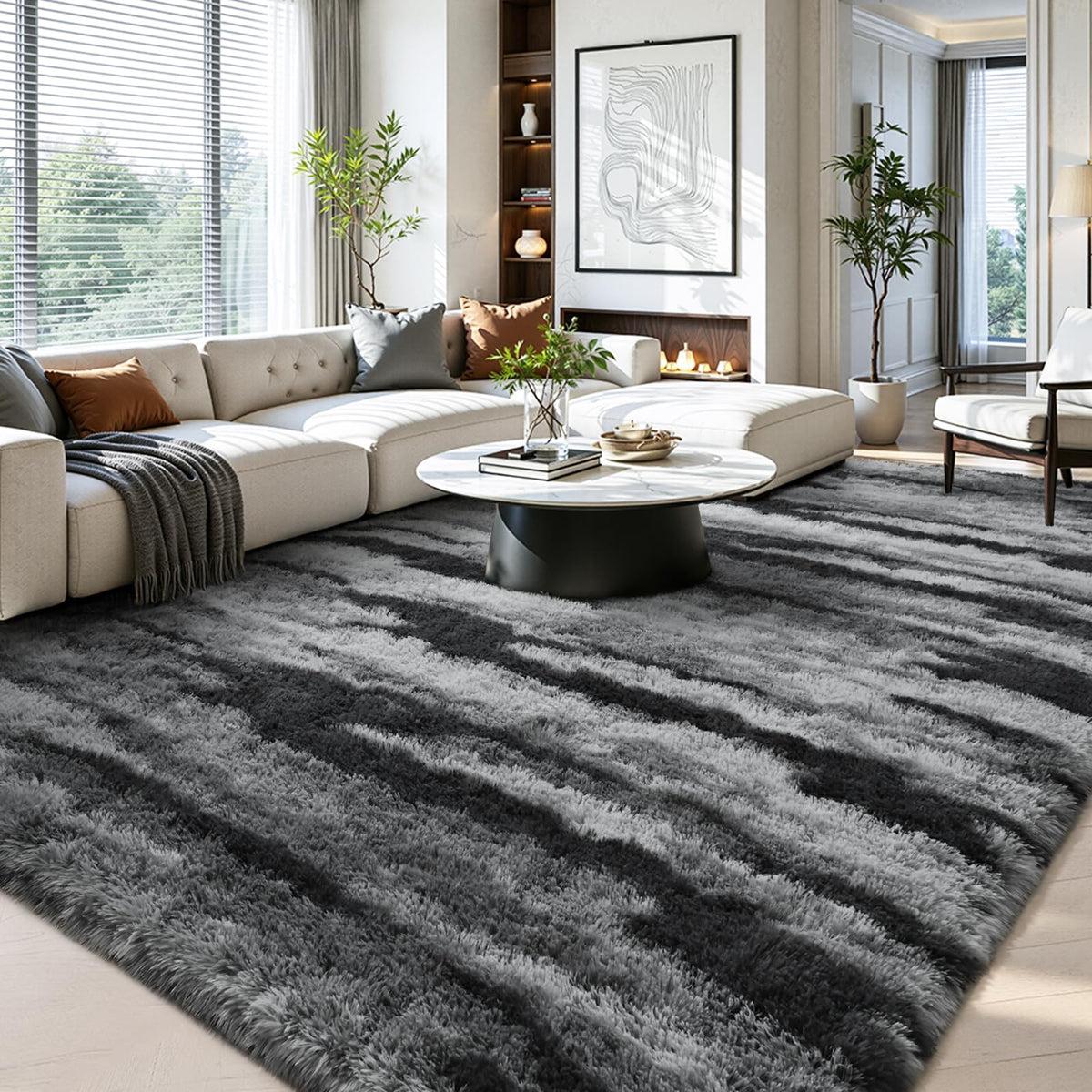 Zentavio 2x6 Runner Rugs for Hallway Shag Soft Bedroom Bedside Rugs Non Slip Fluffy Carpet for Kids Girls Boys Home Decor Aesthetic Dorm Nursery Tie-Dyed Black Grey