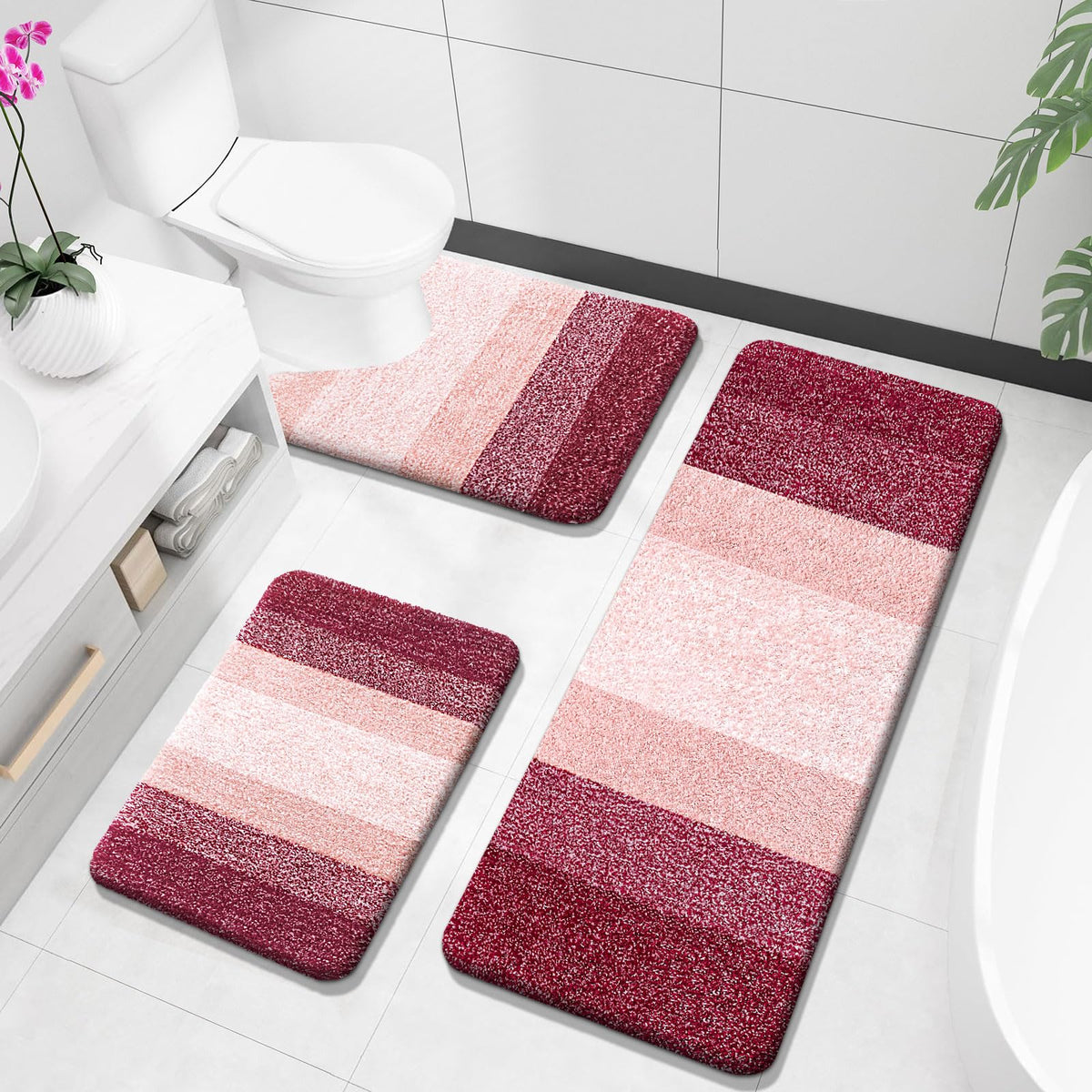 OLANLY Microfiber Bathroom Rugs Sets 3 Piece, Absorbent Bath Mats, Grey