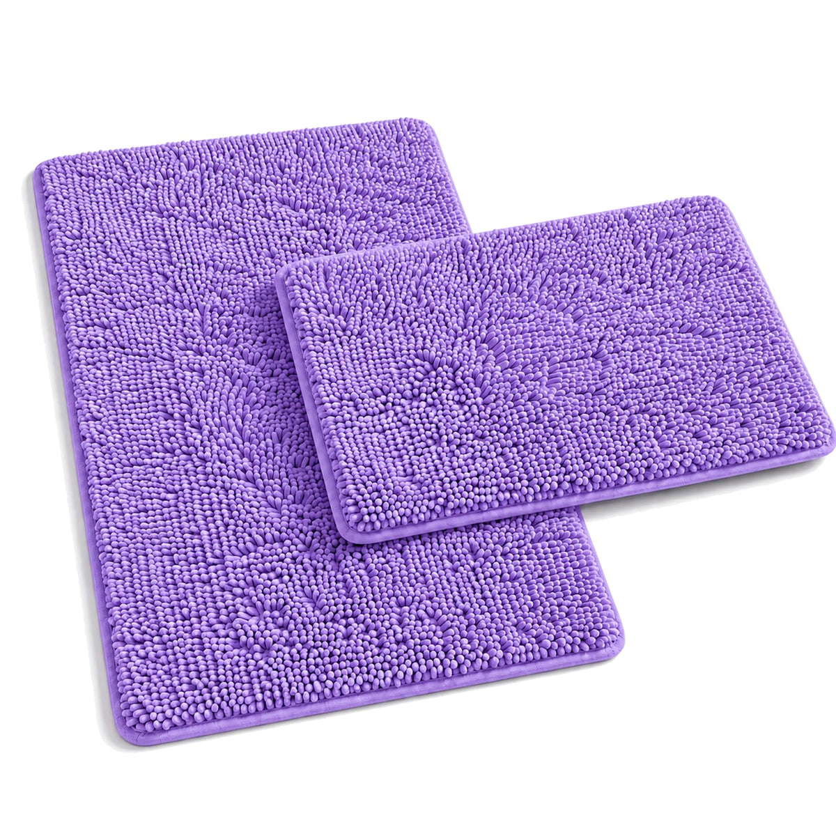 RUN HELIX Bathroom Rugs Set 2 Piece Thick Chenille Bath Mats, Soft Quick Dry Plush Absorbent Bath Rugs with Non-Slip PVC Backing, 32x20+24x16 Inch Black