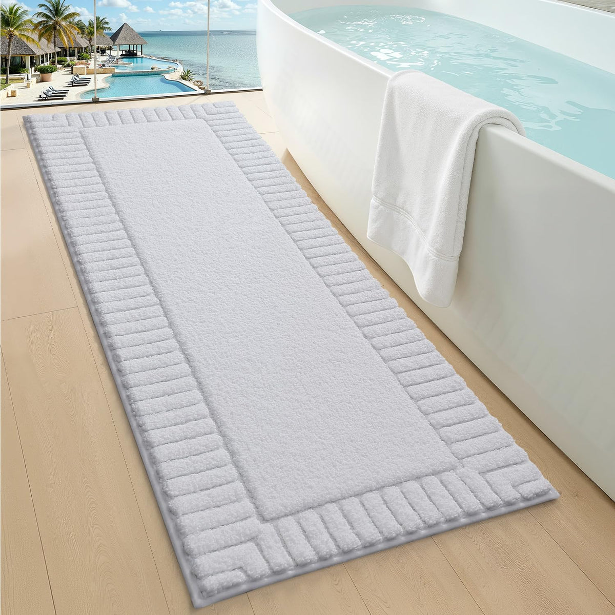 LUMI Soft Bathroom Rugs Absorbent, Non Slip Bath Mat 20x32, White
