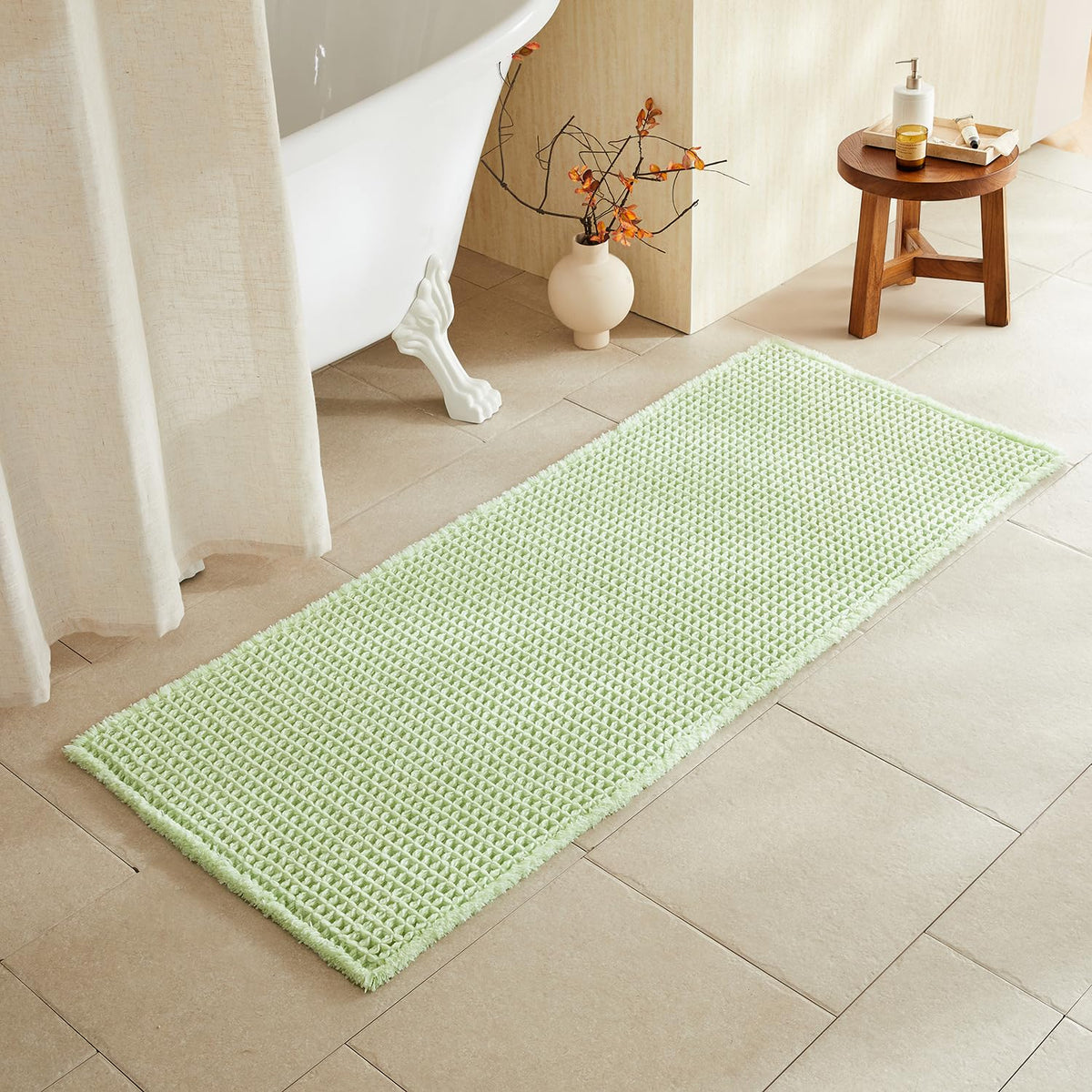 TYUU Waffle Bath Mat, Boho Bathroom Rugs Non Slip Washable, 30x20 Khaki