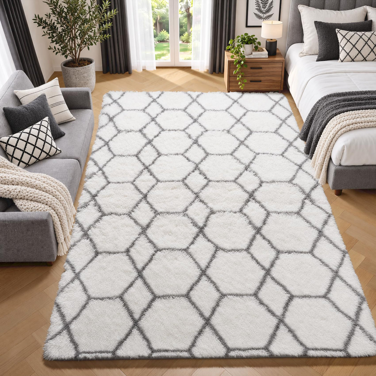 White Runner Rugs for Bedroom Living Room, Fluffy 2x6 Bedside Soft Area Rug