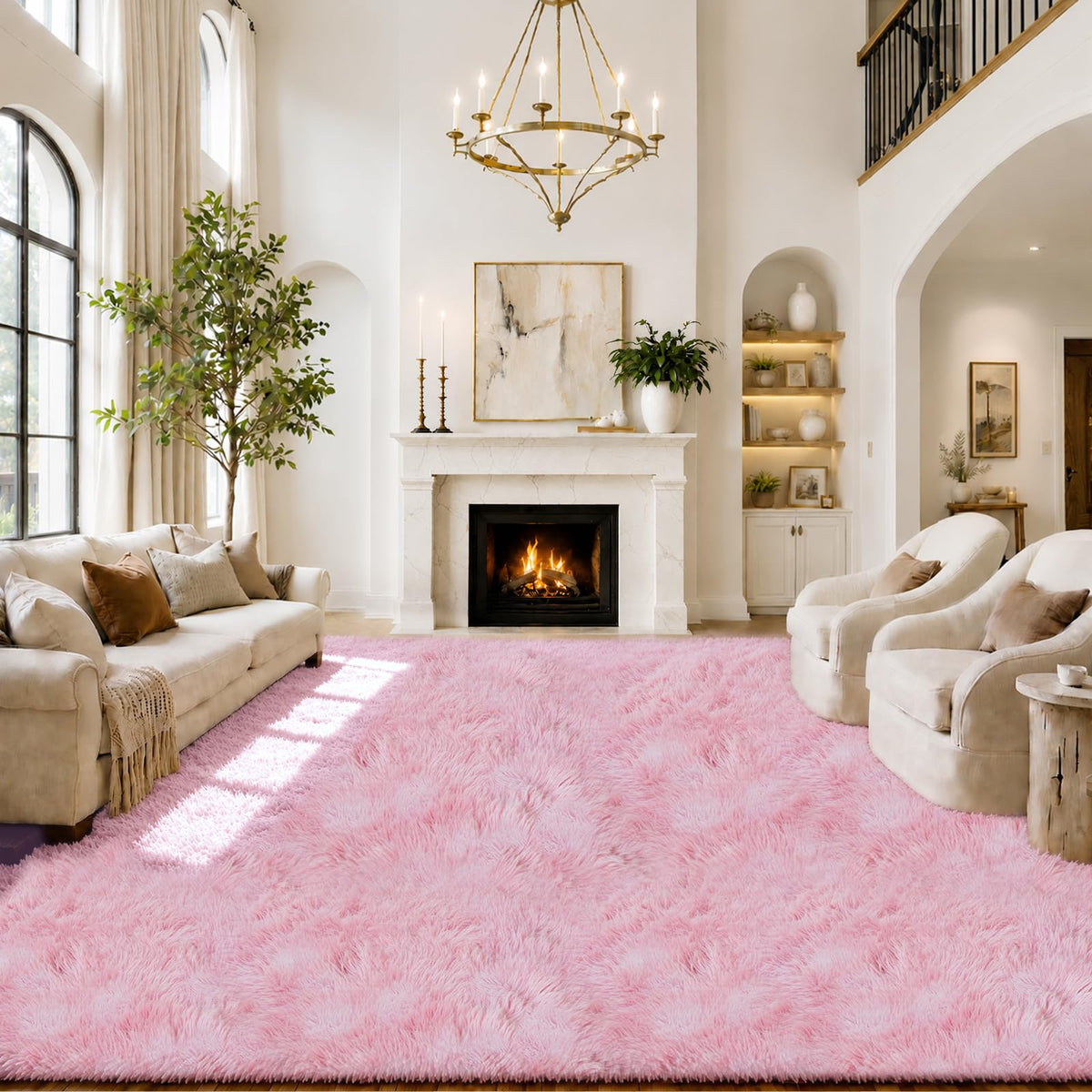 Small Shag Area Rug for Bedroom, 2x3 Cream Soft Plush Carpet