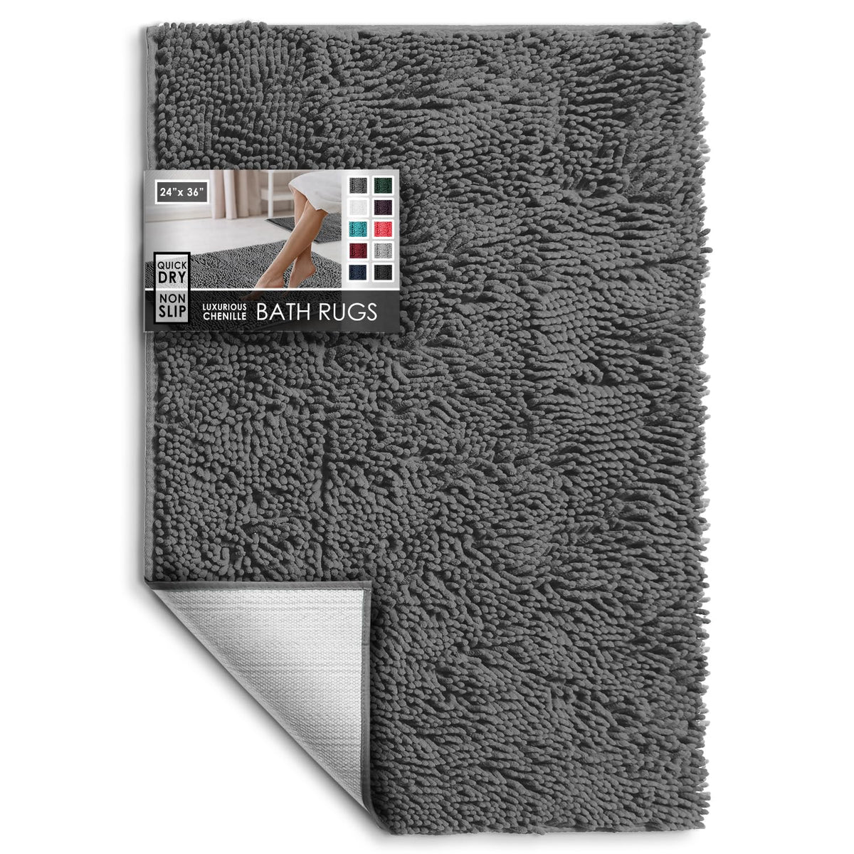 Hearth & Harbor Bathroom Rugs, Chenille Bath Mat - Machine Washable Bath Mats for Bathroom Non-Slip Backing Rubber, Quick Dry Bathroom Mat, 17 x 24 + 20 x 32 - Hunter Green
