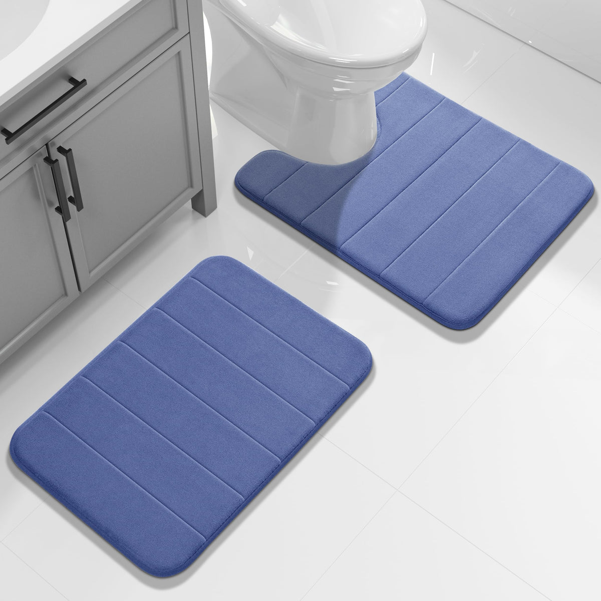 Yimobra Memory Foam Bathroom Rugs Sets 2 Piece - Super Soft Absorbent Quick Dry Bath Mat Set, Machine Washable Non Slip Floor Carpet for Tub Shower & Single Sink (17x24 & 31.5x20 Inch, Gray)