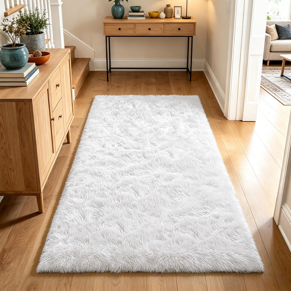 Beige 2x4 Area Rugs for Bedroom, Fluffy Shag Rug Small Rug Bedside Carpet