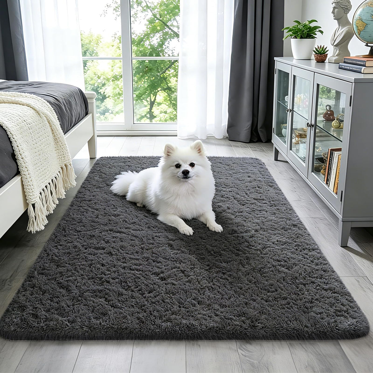 Ophanie 2x6 Washable Runner Rug for Hallway,Non-Slip Fluffy Soft Bedside Rugs, Bedroom Living Room Grey Shaggy Gray Carpet for Kids Girls Boys Dorm Nursery Home Decor Aesthetic