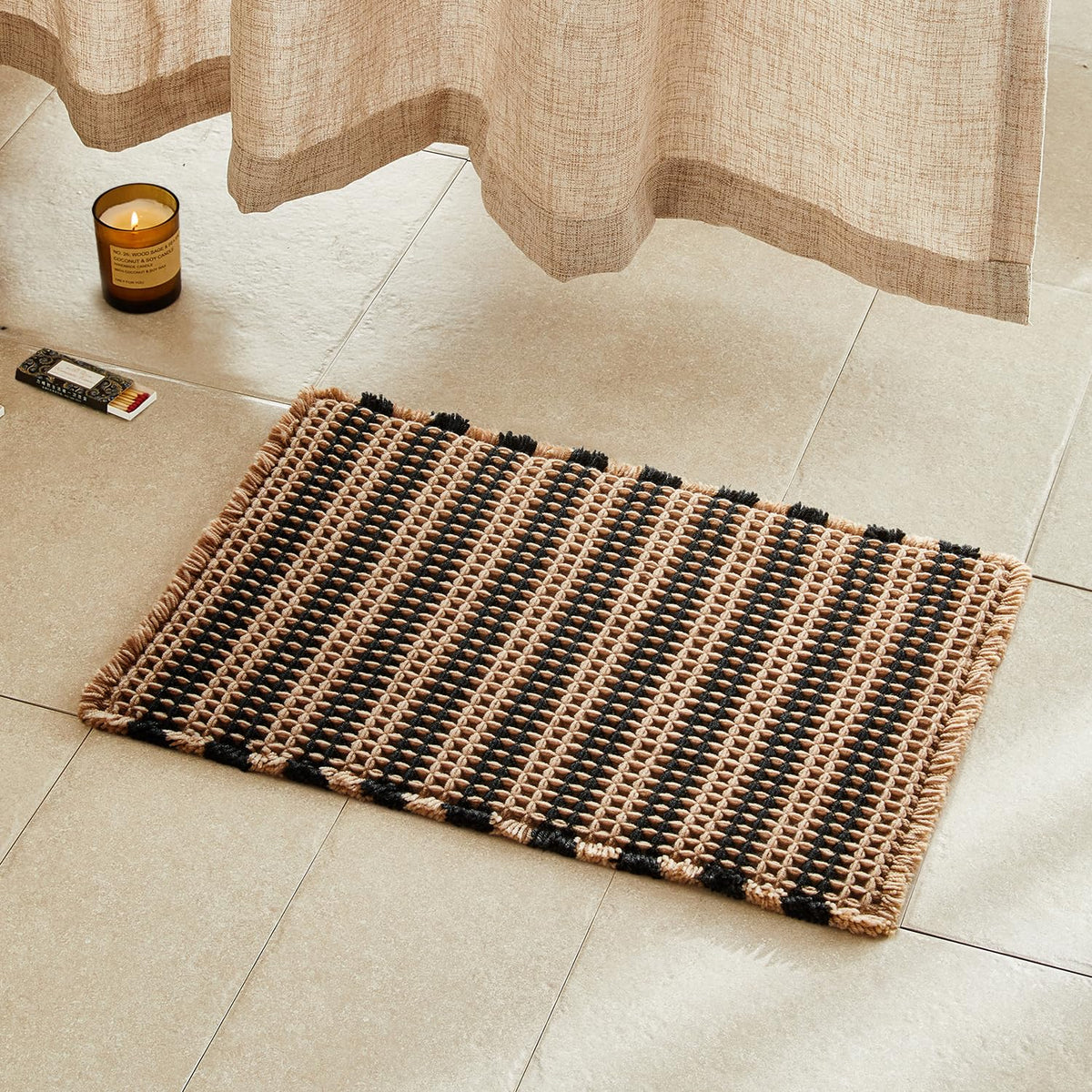 TYUU Waffle Bath Mat, Boho Bathroom Rugs Non Slip Washable, 30x20 Khaki