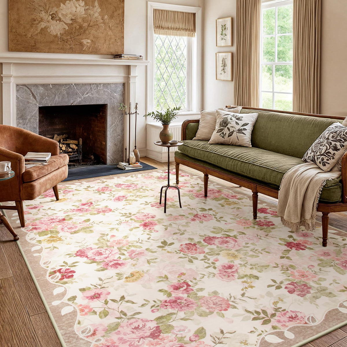 Lahome Floral Pink Bathroom Rug Runners for Hallways Non Slip 2x6