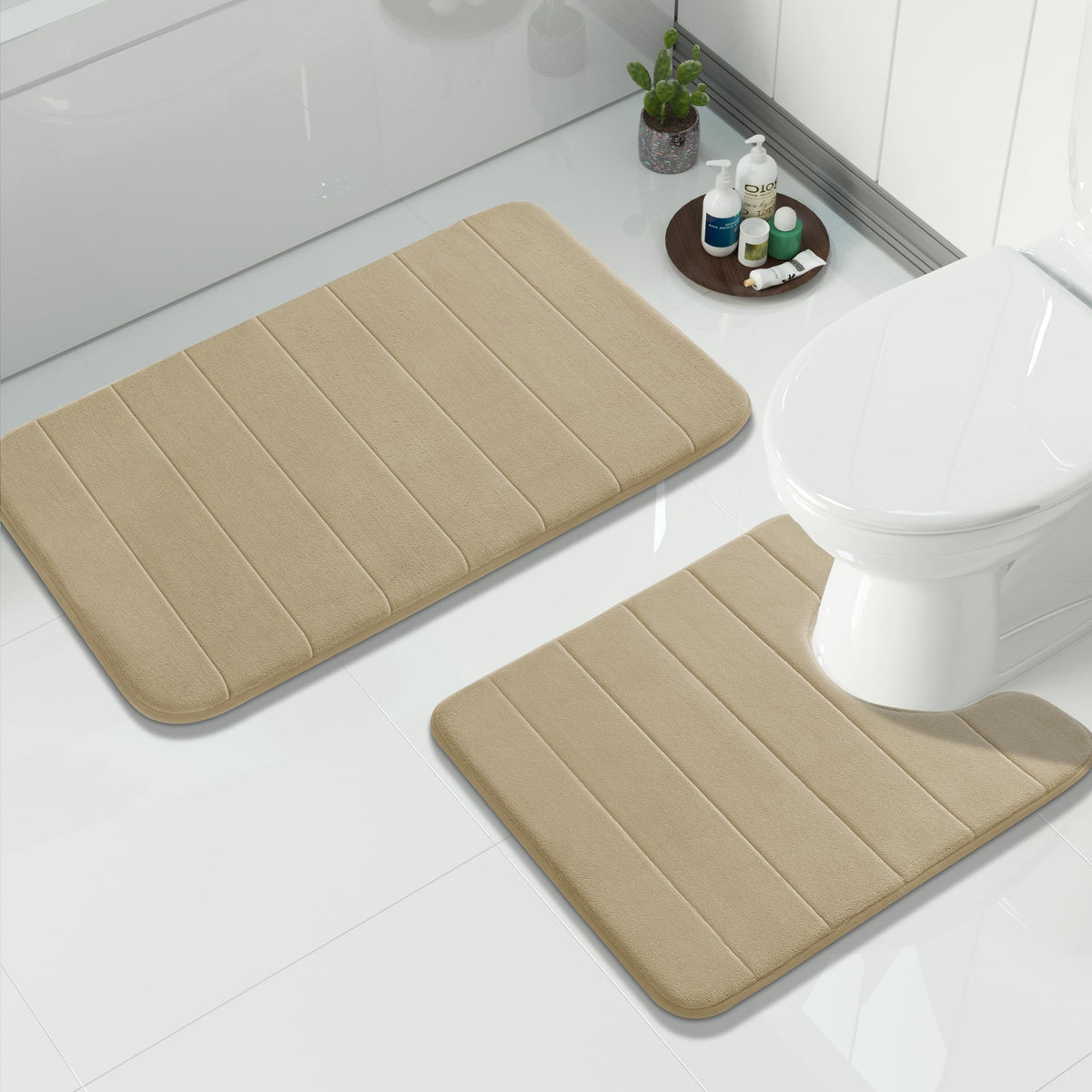 Yimobra Memory Foam Bathroom Rugs Sets 2 Piece - Super Soft Absorbent Quick Dry Bath Mat Set, Machine Washable Non Slip Floor Carpet for Tub Shower & Single Sink (17x24 & 31.5x20 Inch, Gray)