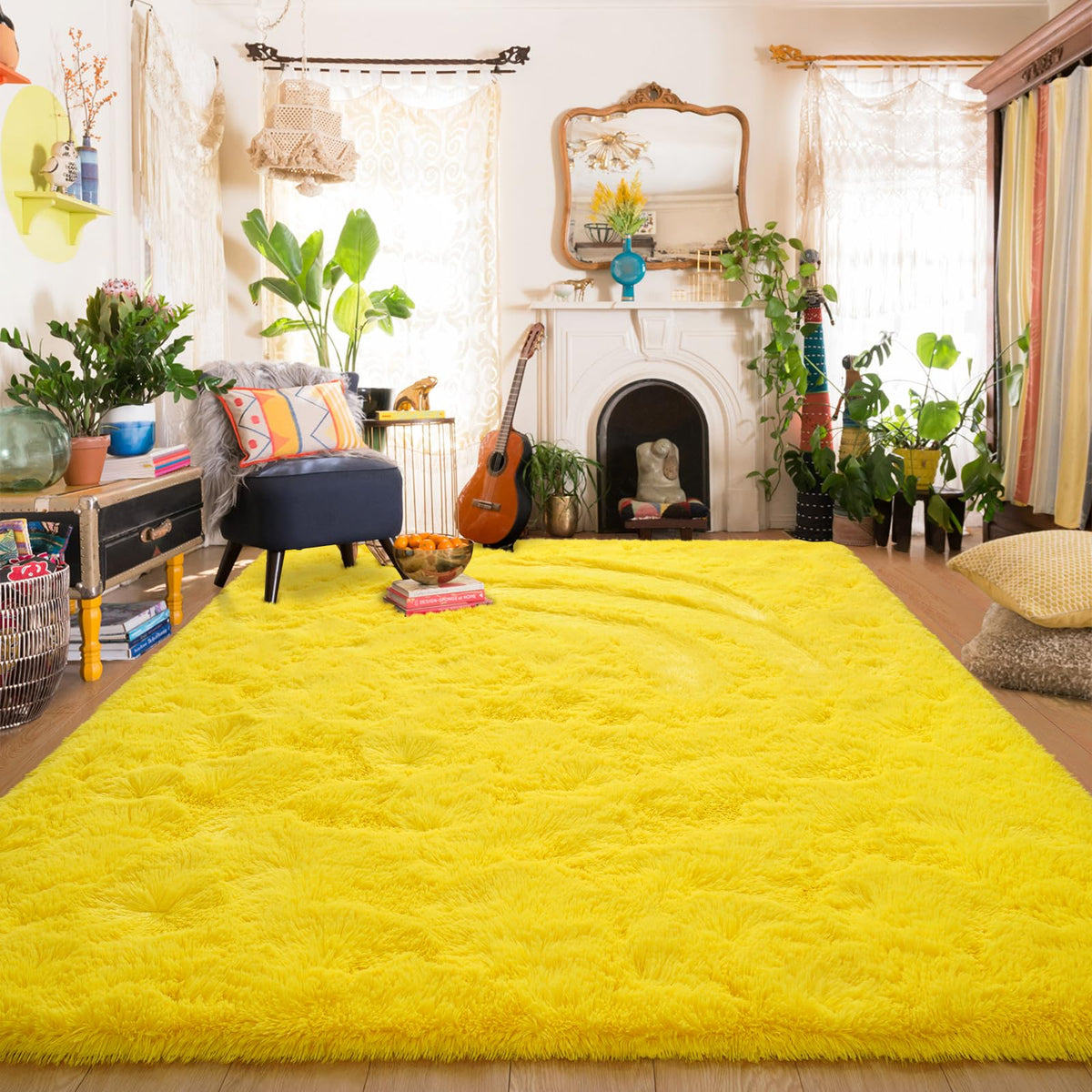 Amearea Shag Fluffy Small Rug, 2x4 Throw Rugs for Bedroom Girls, Black