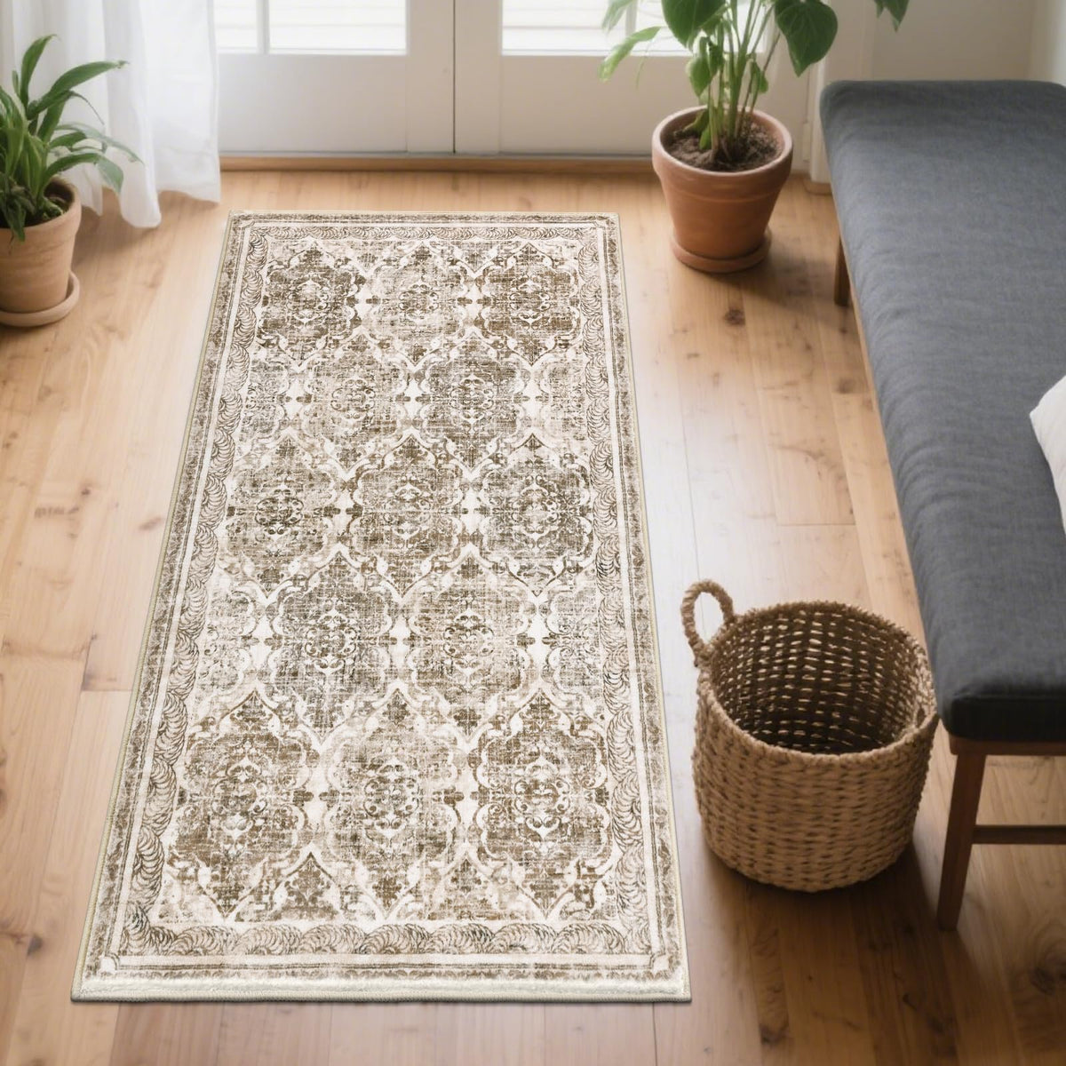 Vaukki Hallway Runner 2x6 ft, Grey Vintage Shaggy Soft Kitchen Rug
