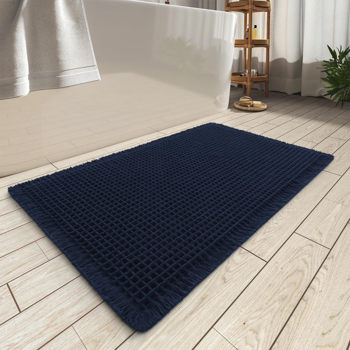 Upgraded Waffle Bath Mat Ultra Absorbent Non Slip Bathroom Mat, 17" x 24"