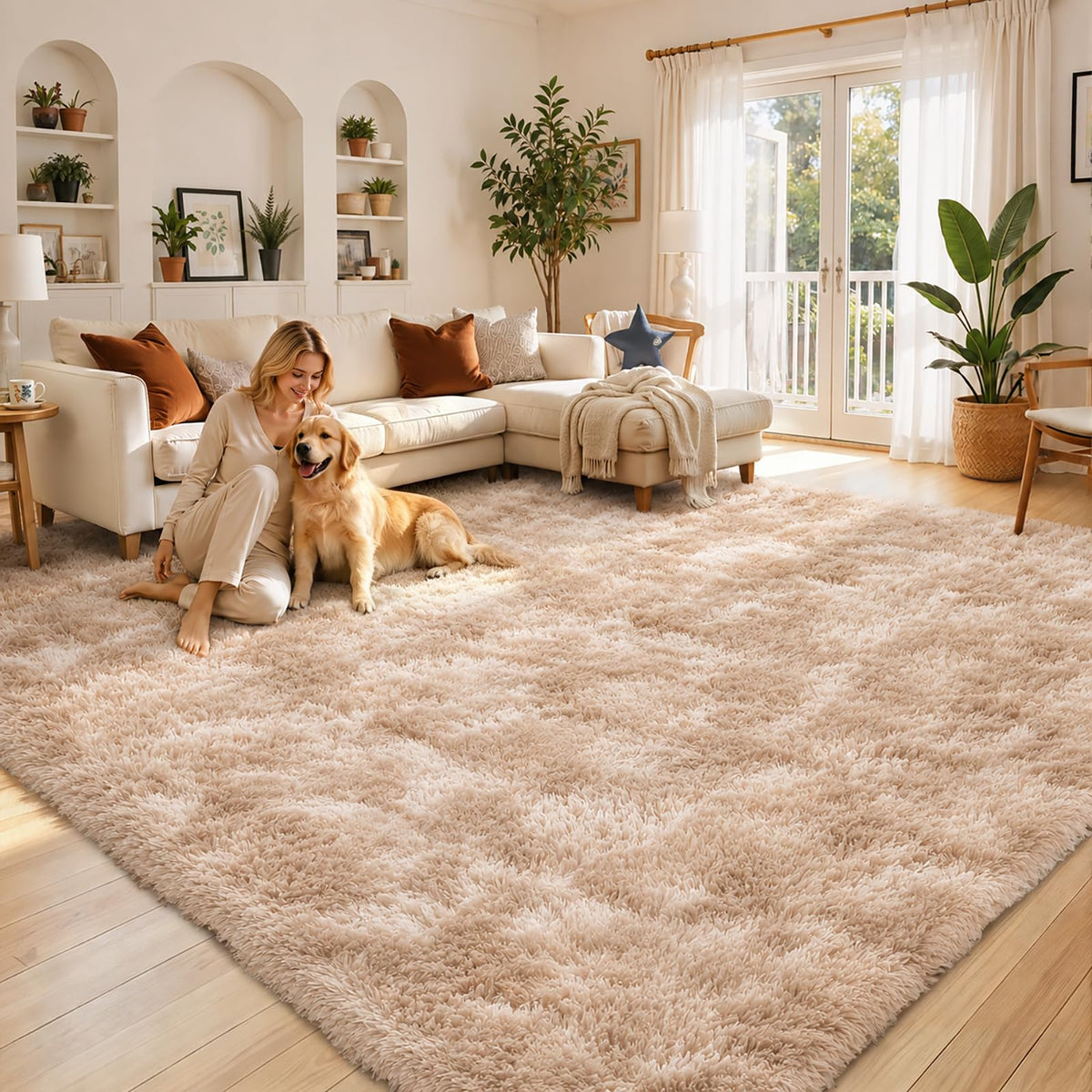 Small Shag Area Rug for Bedroom, 2x3 Cream Soft Plush Carpet