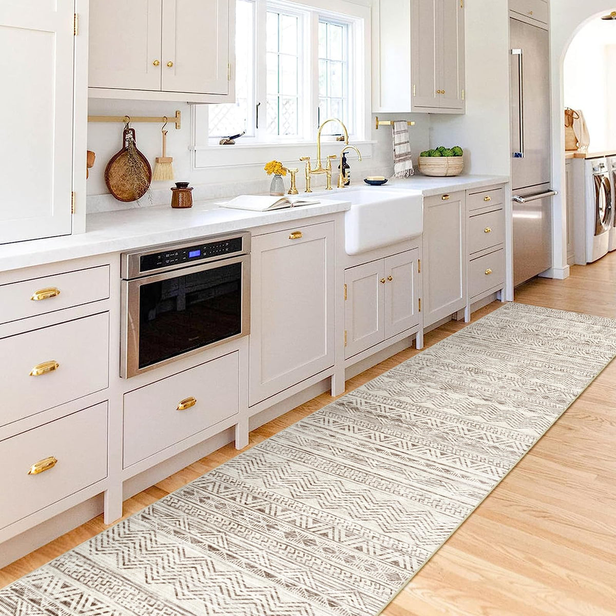 2x5 Runner Rug Washable Moroccan: Non Slip Kitchen Long Floor Mat Beige