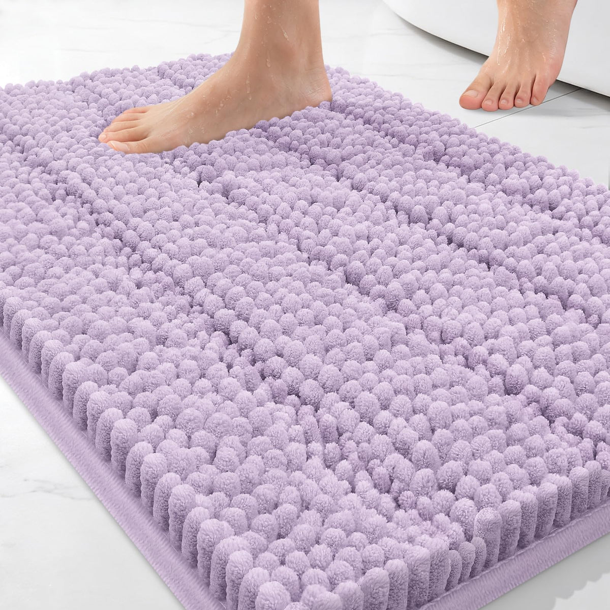 Bcoimo Small Bath Rug Mat,24x17 Chenille Non Slip Gray Bathroom Shower Mat