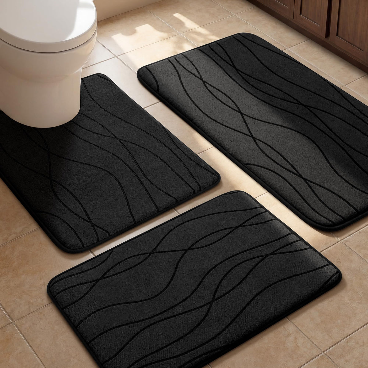 YIHOUSE Bathroom Rugs Set 5 Piece, Memory Foam Bath Mat Dark Grey