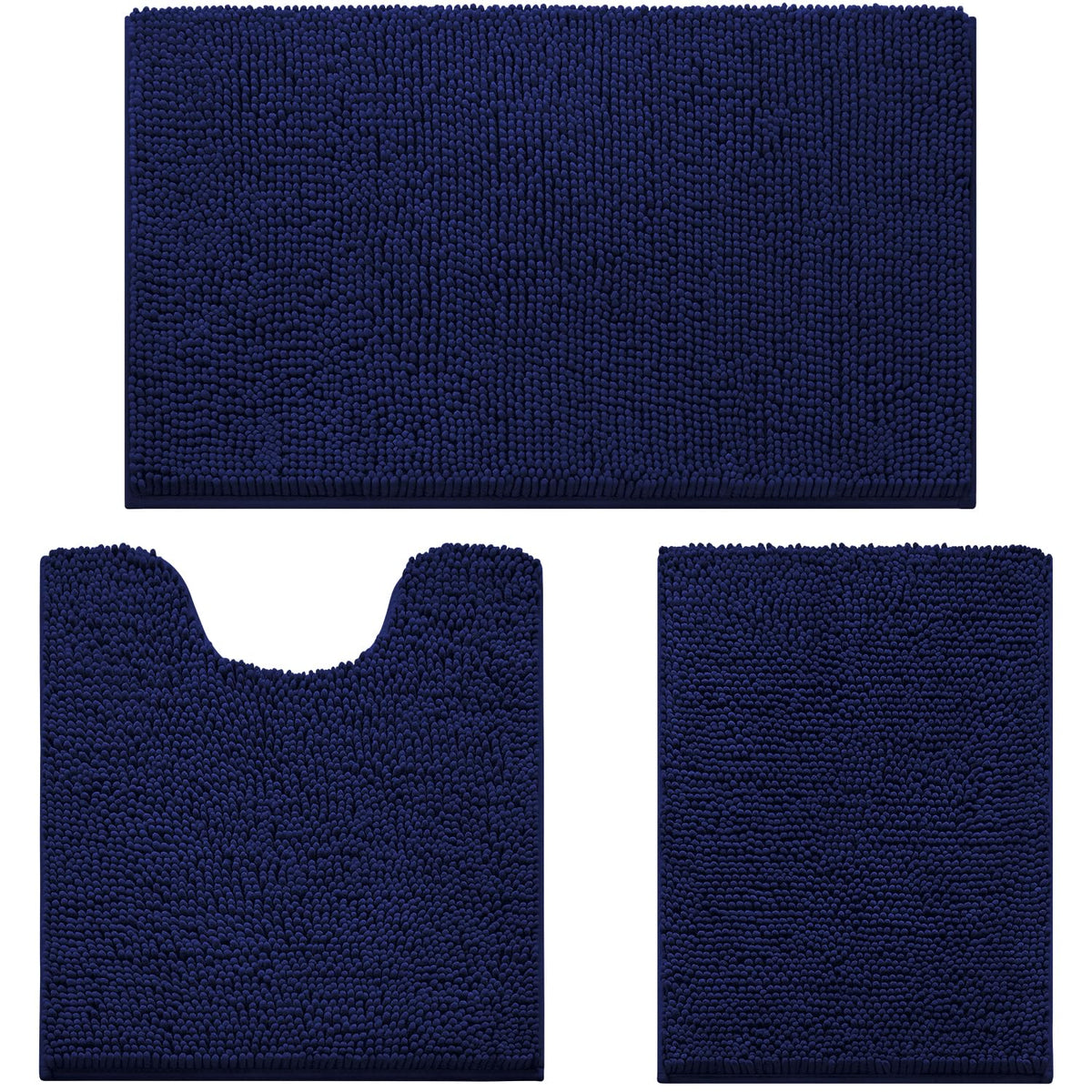 HOMEIDEAS Grey Chenille Bathroom Rugs Set of 3, Non Slip Bath Mat
