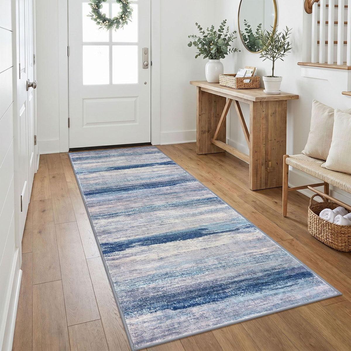 KOZYFLY Abstract Entryway Rug 2x3 Washable Door Mat Indoor Blue Beige