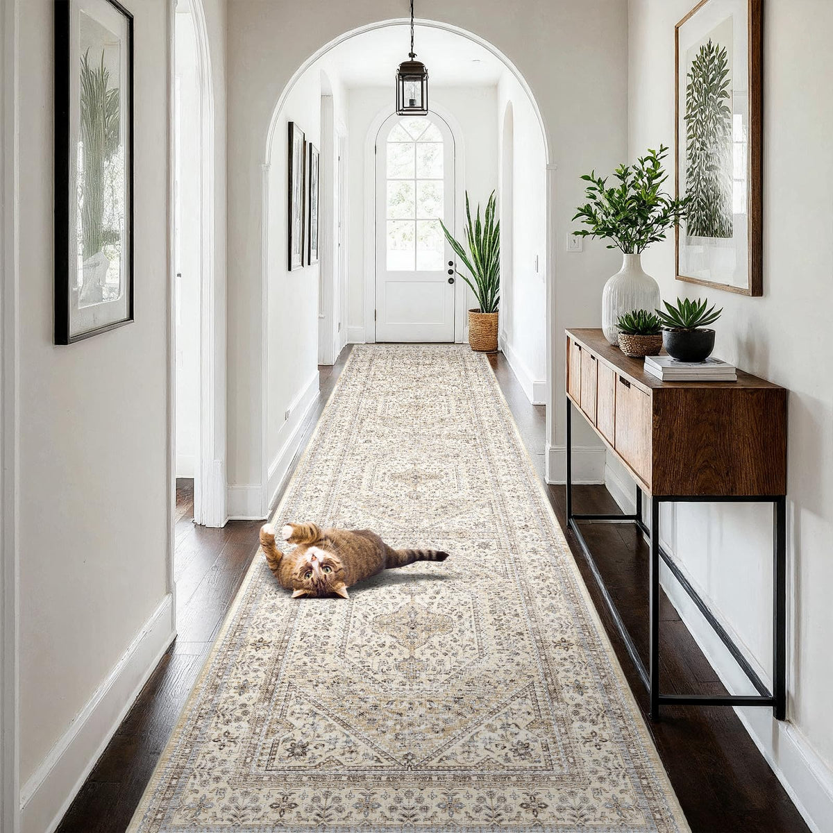 2x3 Washable Entryway Area Rug - Non-Slip Boho Throw Rugs Beige Gray