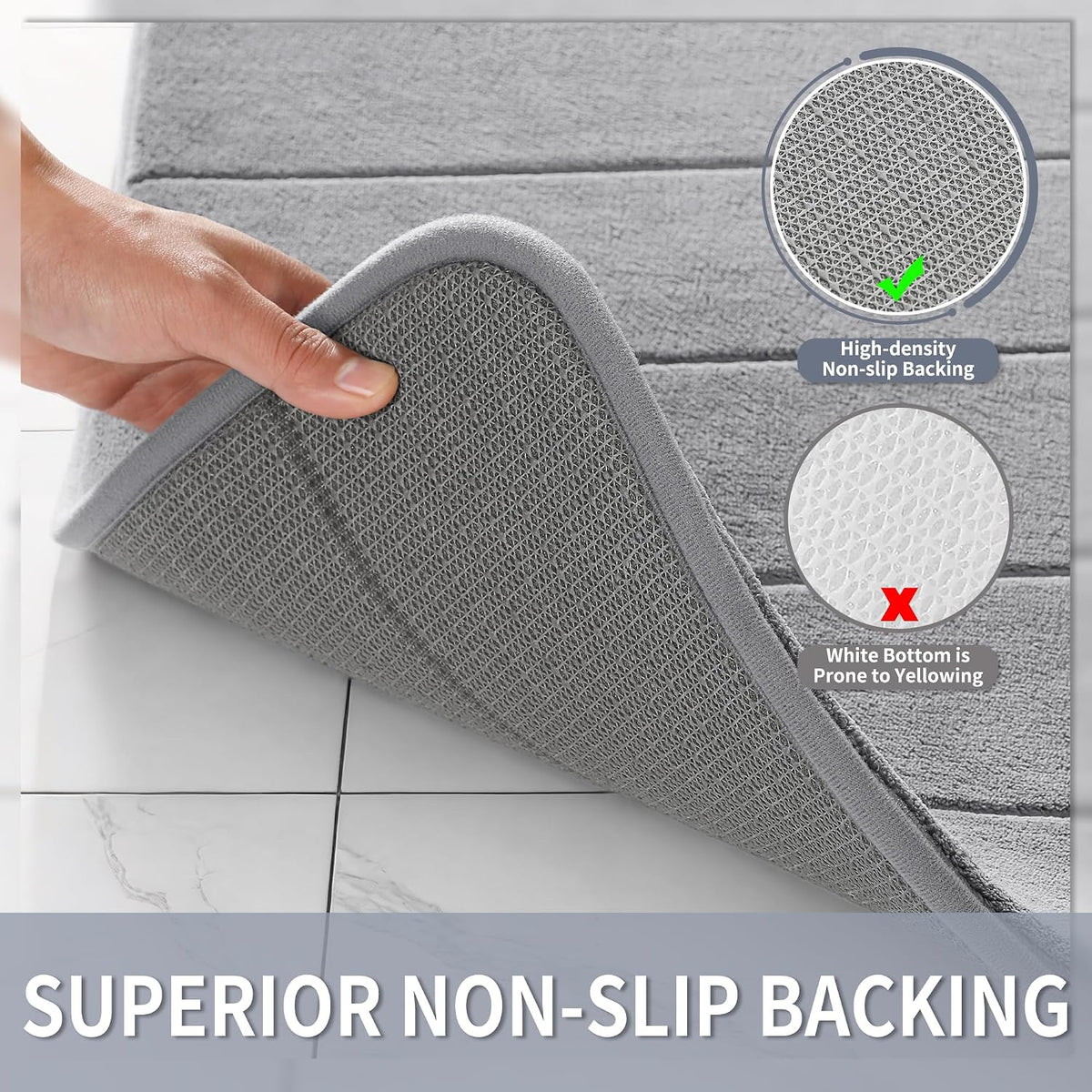 Yimobra Memory Foam Bath Mat, Super Soft & Absorbent Bathroom Rug, Grey