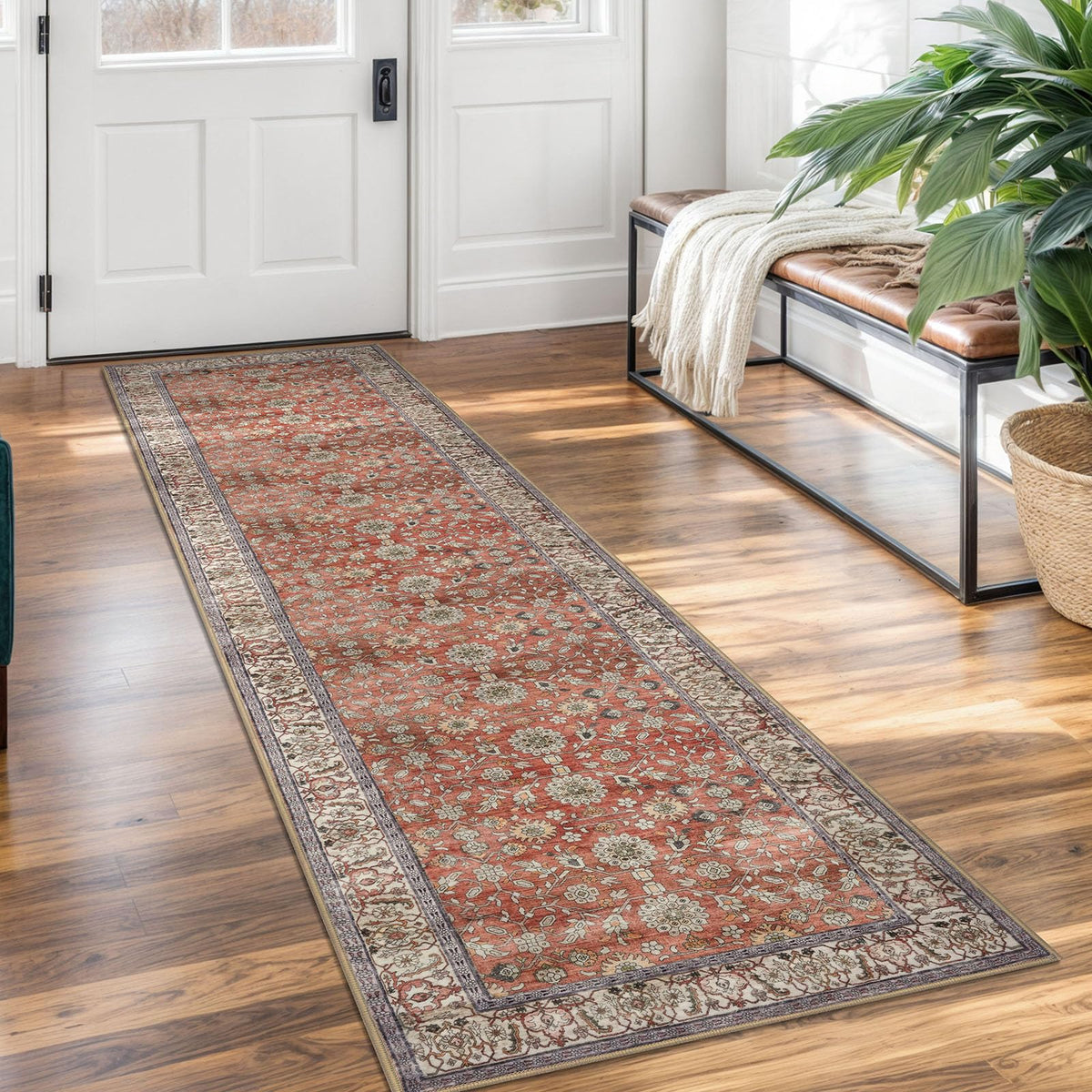 KUTA Vintage Floral Washable 2x3 Rugs for Entryway Blue Grey Beige
