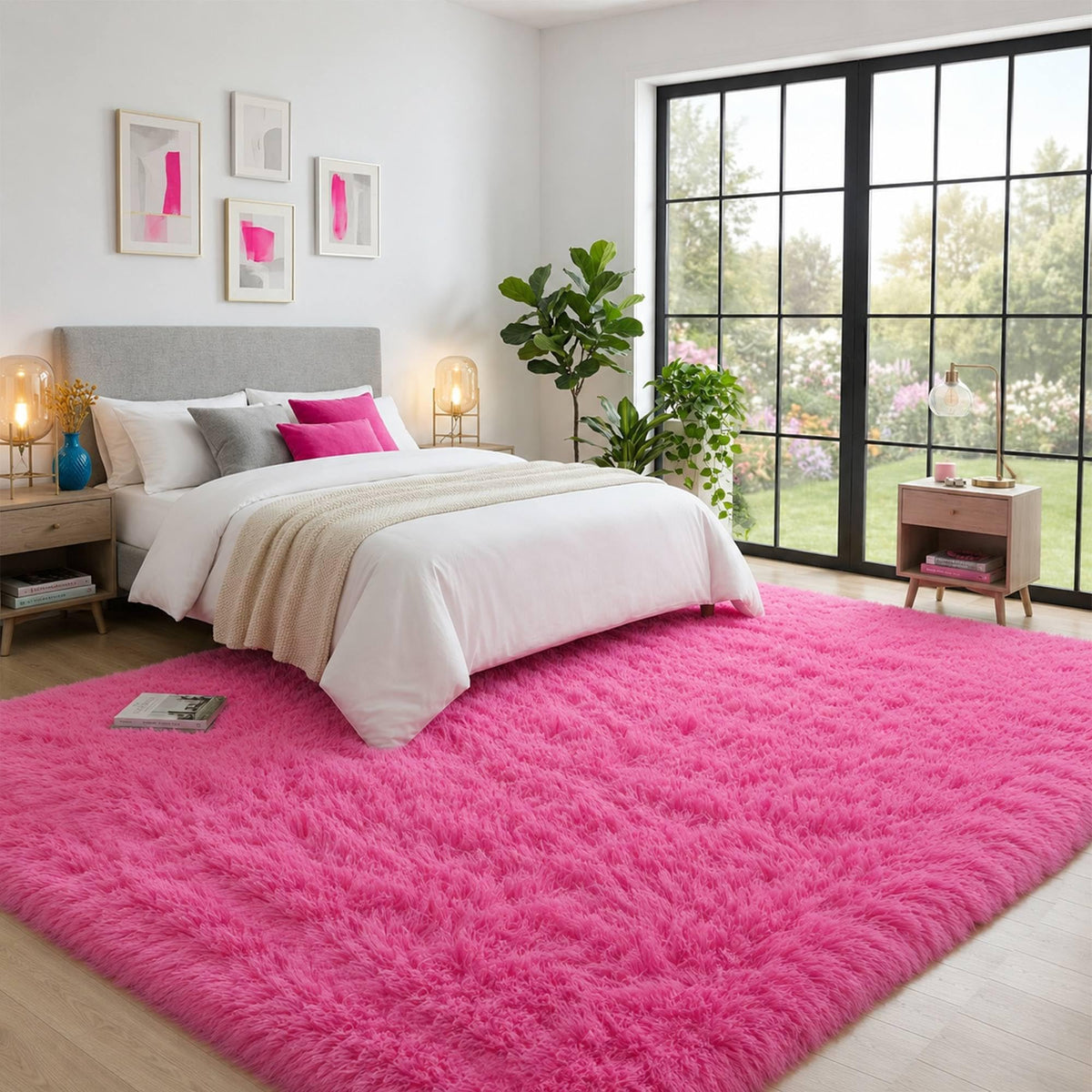 Baby Pink Fluffy Area Rug, Soft Washable, 2x5 Ft for Bedside