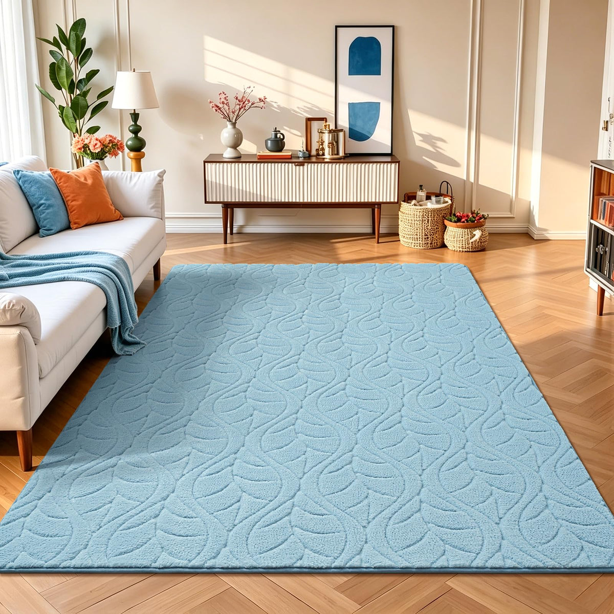 Grey Fluffy Area Rug for Bedroom, 3x5 Geometric Shag Rugs