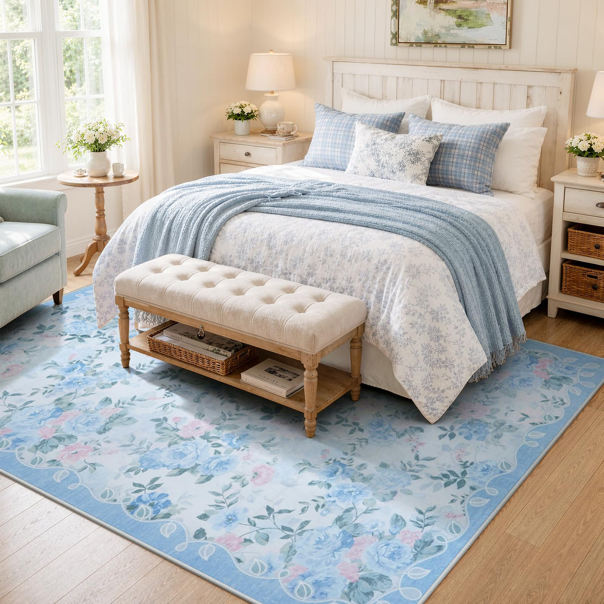 Lahome Floral Pink Bathroom Rug Runners for Hallways Non Slip 2x6