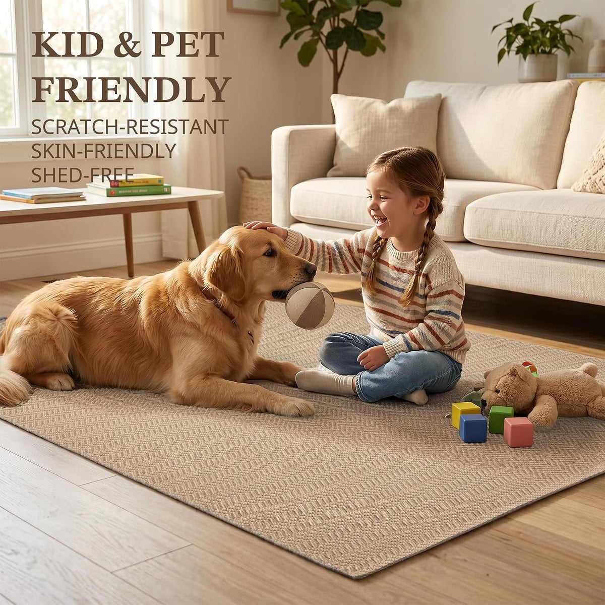 MatEssenz 2x4 ft Faux Linen Accent Rug, Washable Woven Textured Small Area Carpet for Bedside Porch, Slip Resistant Gel Backing Indoor Floor Mat for Bedroom Dorm, Khaki