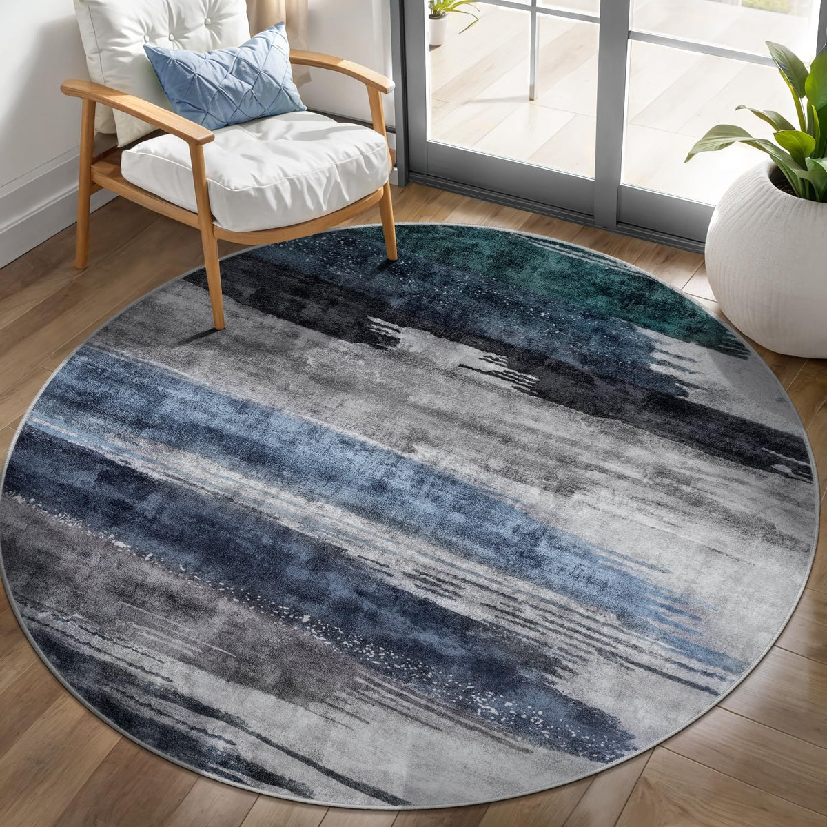 Ciicool Washable Area Rug 2x3 Entryway Rug, Modern Abstract Entry Mat Navy