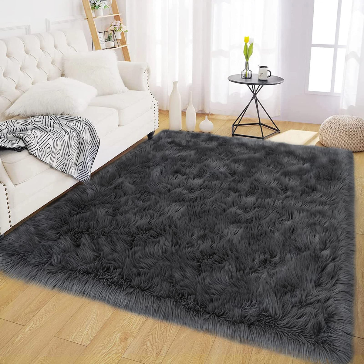 Latepis White Sheepskin Rug 2x3 Faux Fur Sheepskin Rug for Living Room Fluffy Washable Rugs for Bedroom Luxury Room Decor Furry Rugs Rectangle