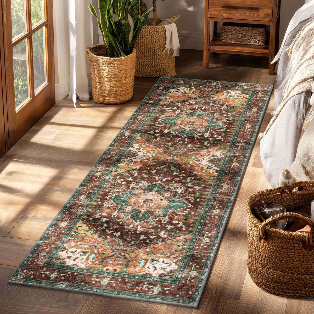 Yamaziot Washable Runner Rug, 2x8 Non-Slip Boho Vintage Hallway Kitchen Rug