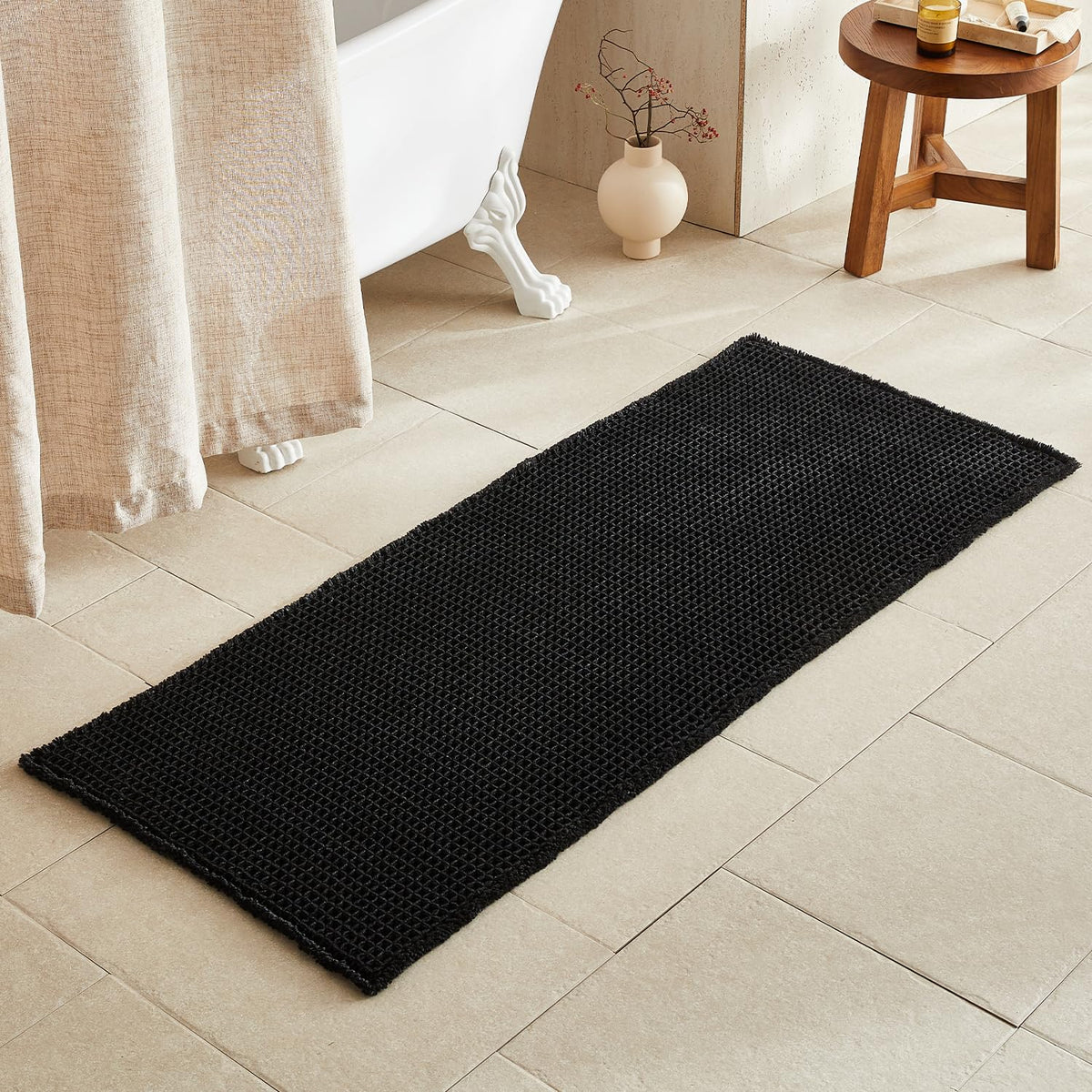 TYUU Waffle Bath Mat, Boho Bathroom Rugs Non Slip Washable, 30x20 Khaki