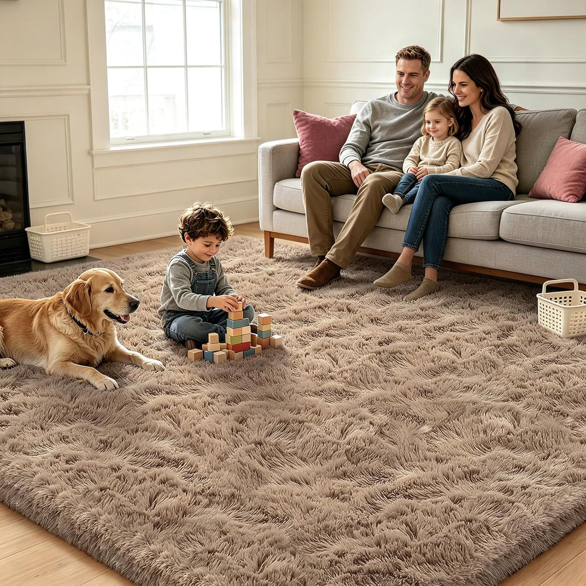 Beige 2x4 Area Rugs for Bedroom, Fluffy Shag Rug Small Rug Bedside Carpet