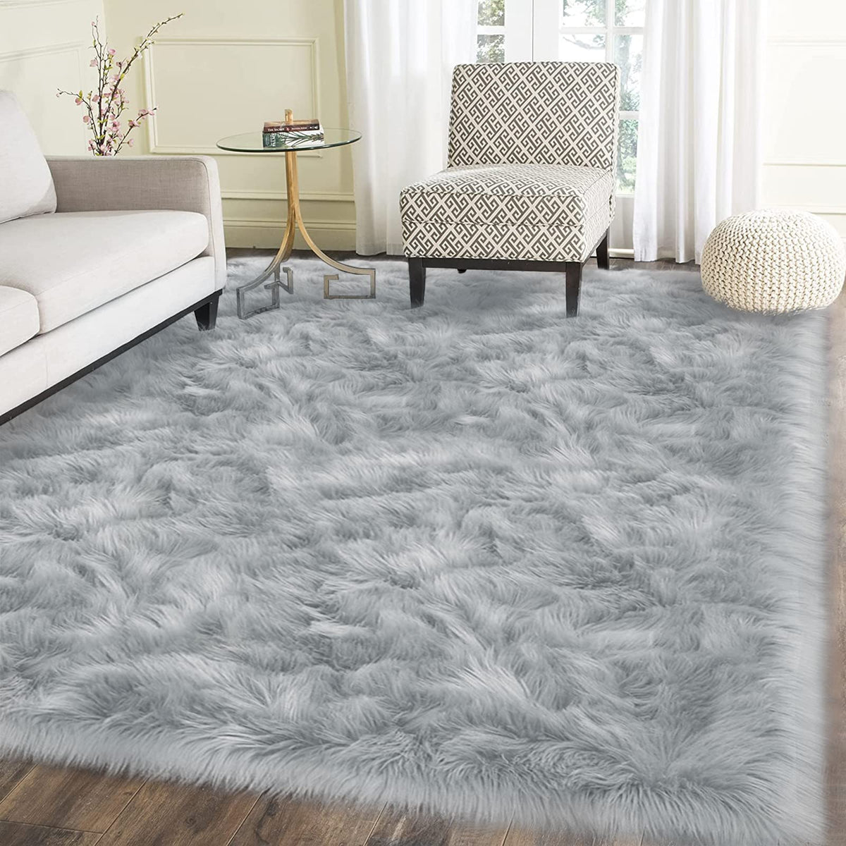 Latepis White Sheepskin Rug 2x3 Faux Fur Sheepskin Rug for Living Room Fluffy Washable Rugs for Bedroom Luxury Room Decor Furry Rugs Rectangle