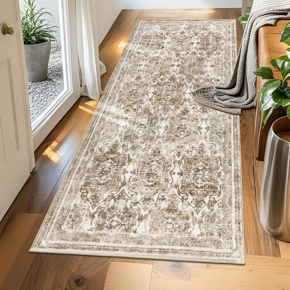 Vaukki Hallway Runner 2x6 ft, Grey Vintage Shaggy Soft Kitchen Rug