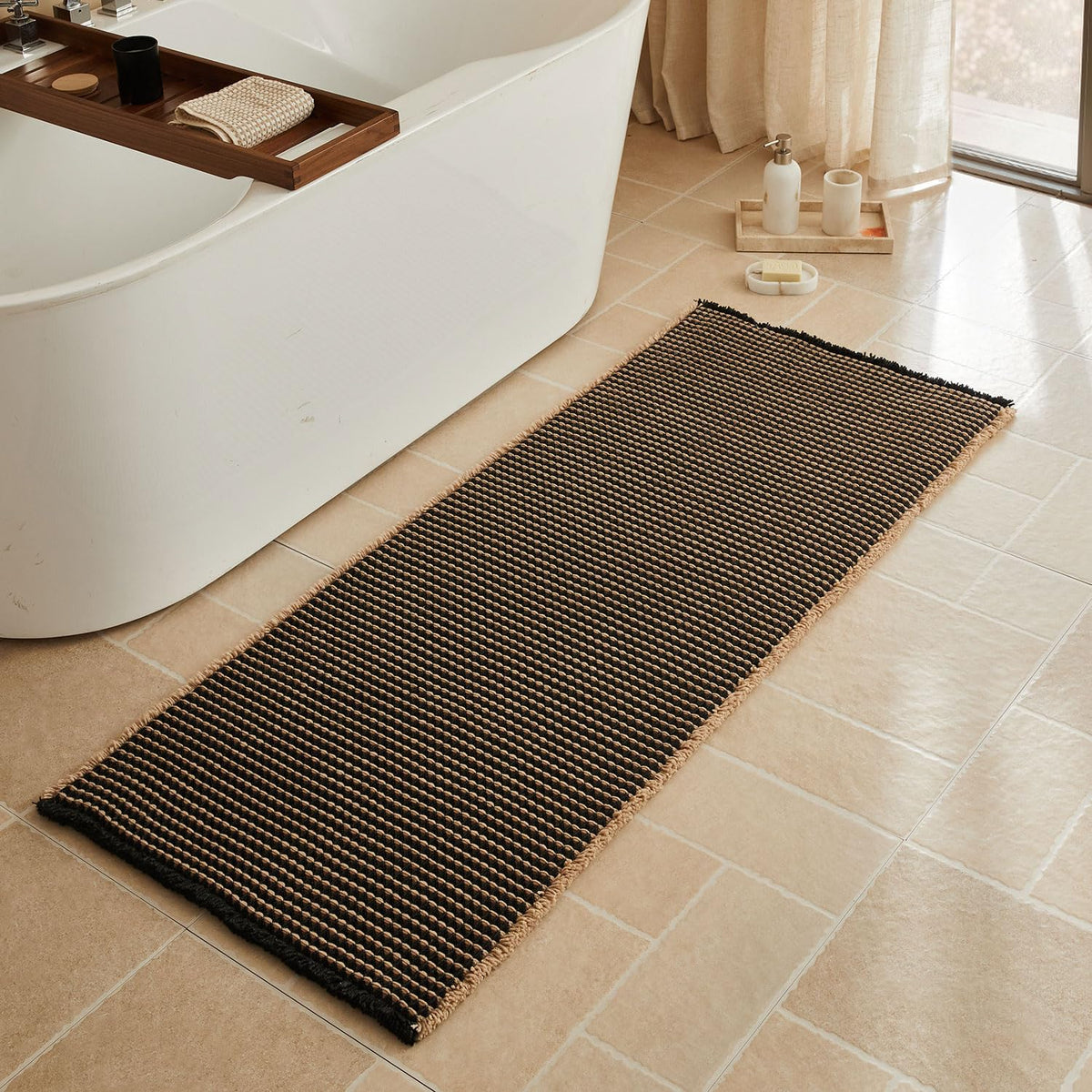 Triohero Waffle Bath Mat, Small Boho Bathroom Rugs Non Slip, 16x24 Khaki