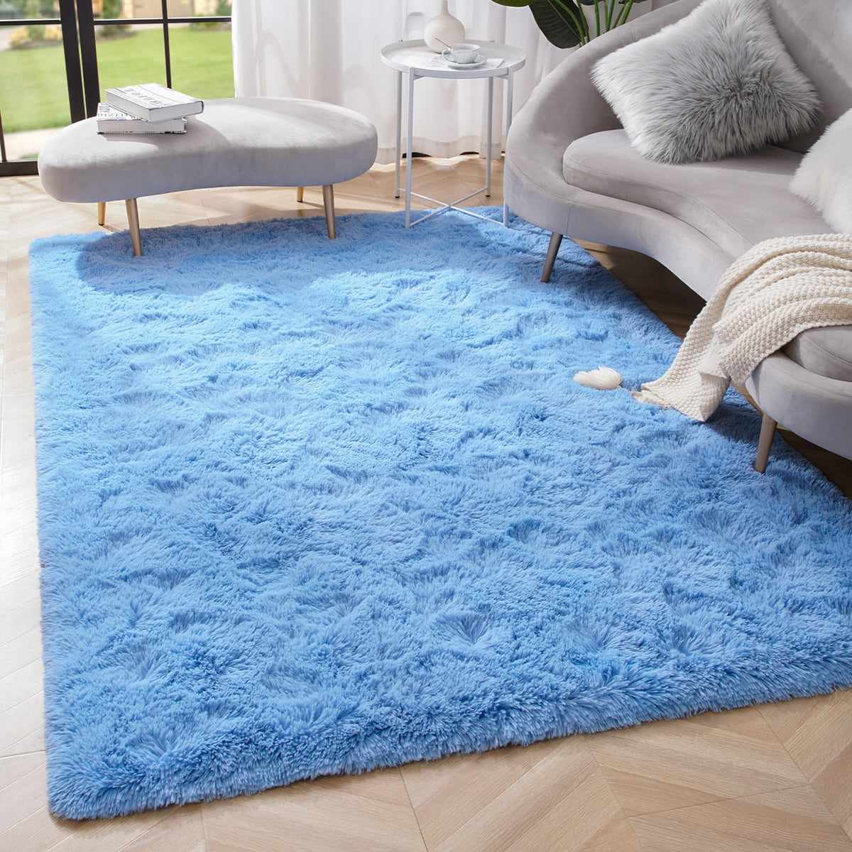 Amearea Shag Fluffy Small Rug, 2x4 Throw Rugs for Bedroom Girls, Black