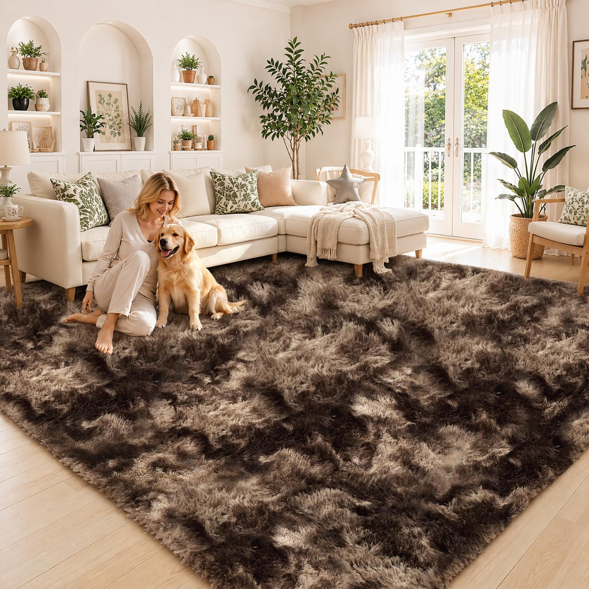 Small Shag Area Rug for Bedroom, 2x3 Cream Soft Plush Carpet