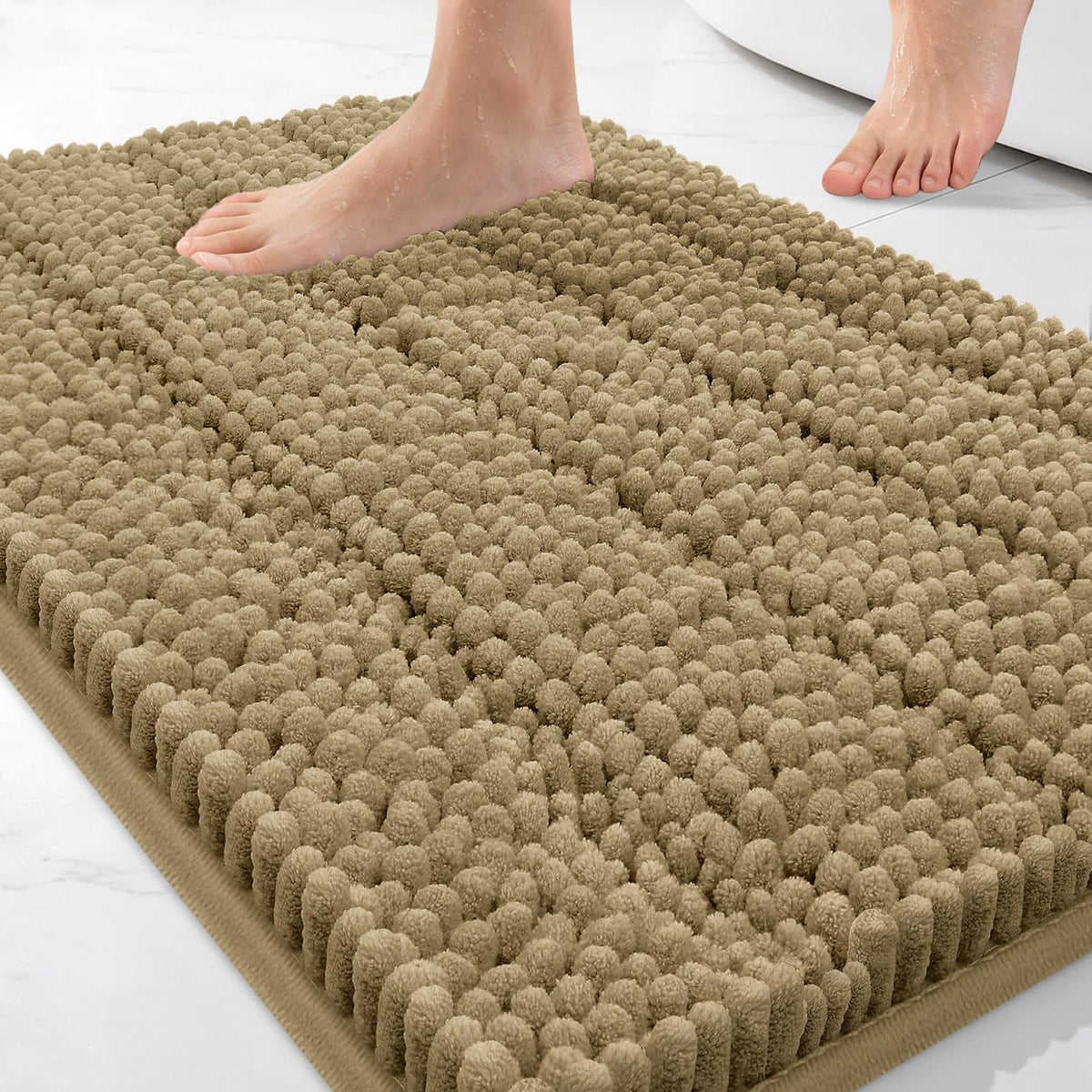 Bcoimo Small Bath Rug Mat,24x17 Chenille Non Slip Gray Bathroom Shower Mat