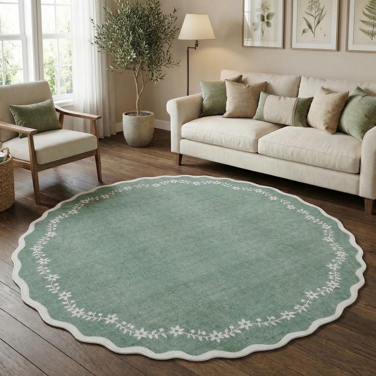GarveeHome 3x5 Scalloped Washable Area Rug Non Slip Bedroom Entryway Rug