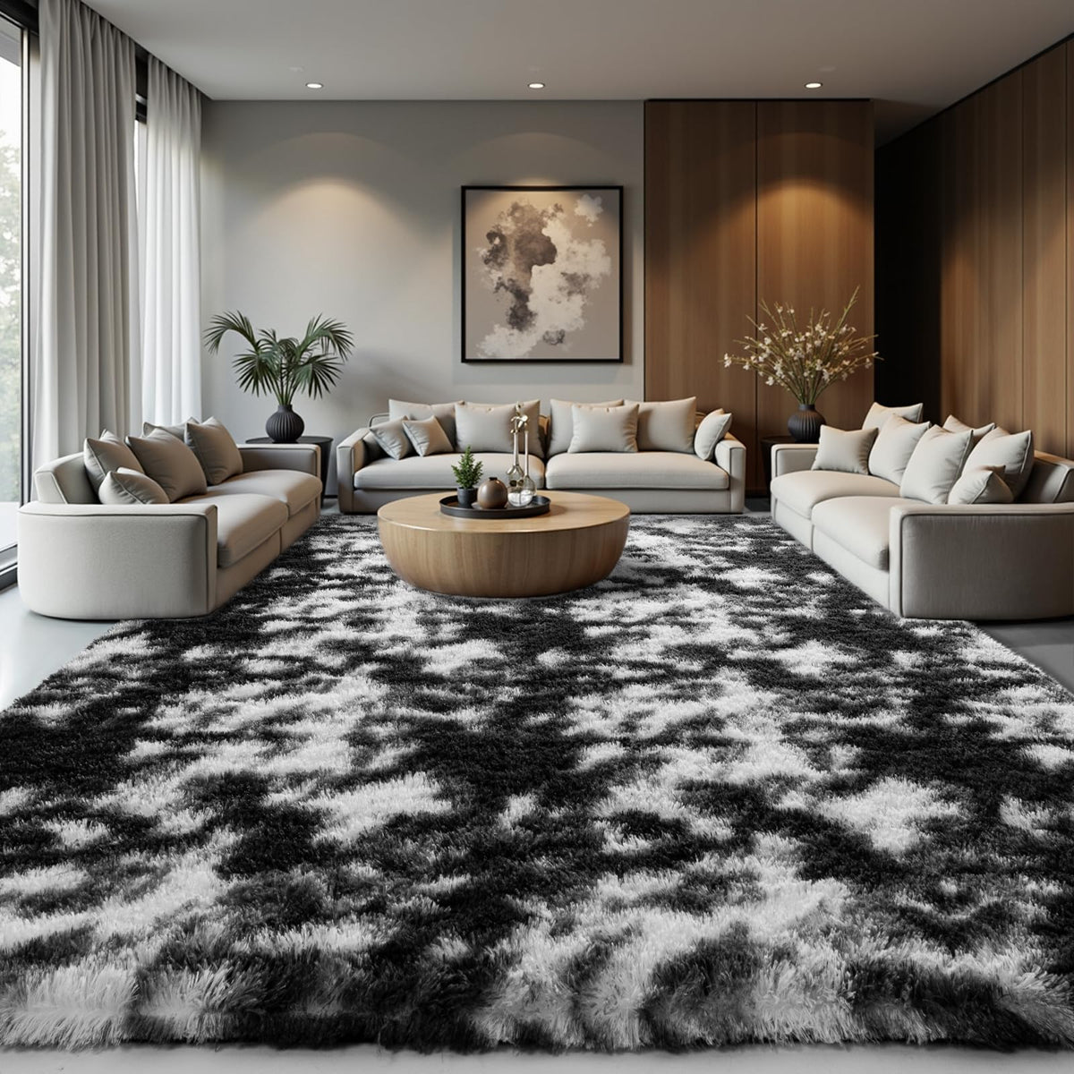 Zentavio 2x6 Runner Rugs for Hallway Shag Soft Bedroom Bedside Rugs Non Slip Fluffy Carpet for Kids Girls Boys Home Decor Aesthetic Dorm Nursery Tie-Dyed Black Grey