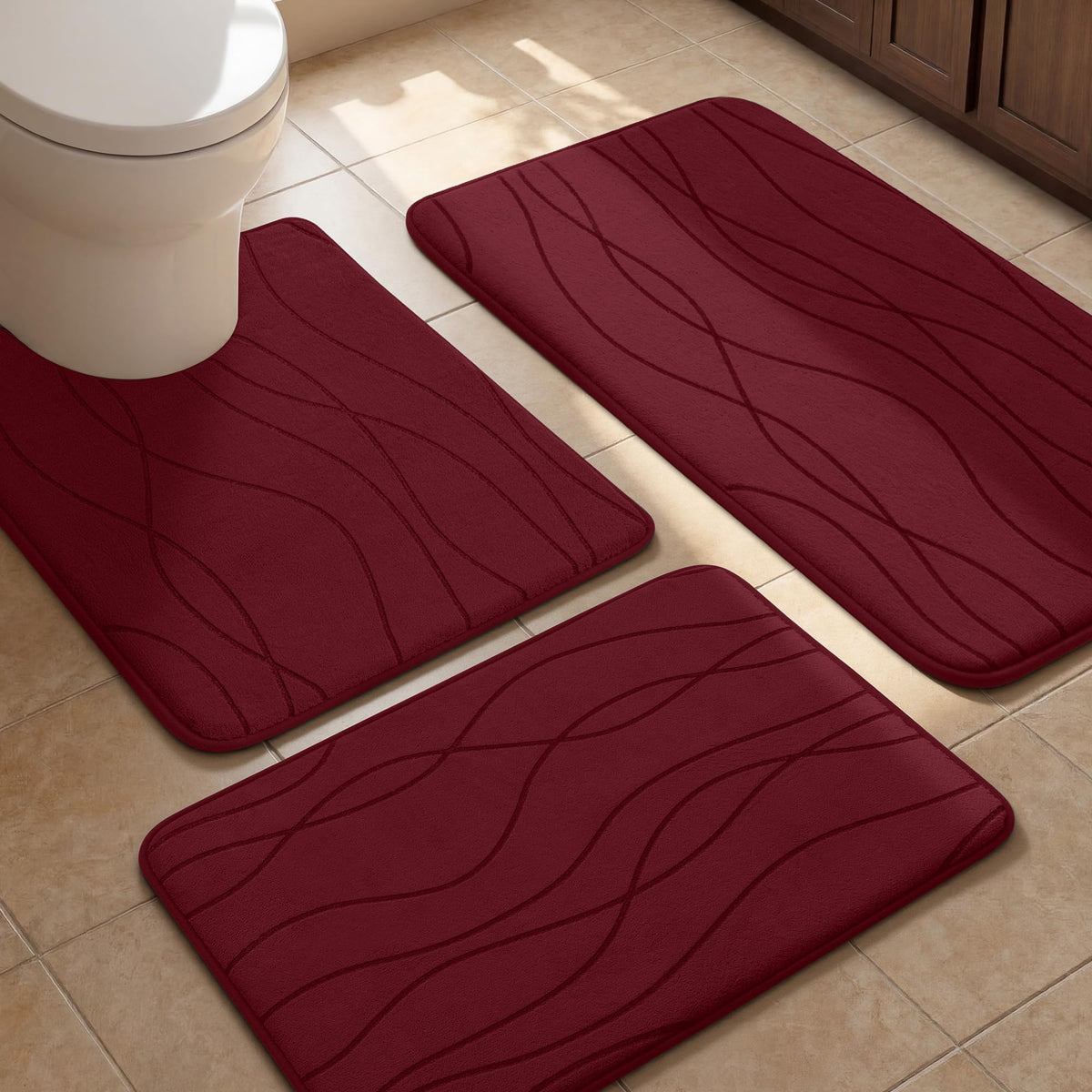 YIHOUSE Bathroom Rugs Set 5 Piece, Memory Foam Bath Mat Dark Grey