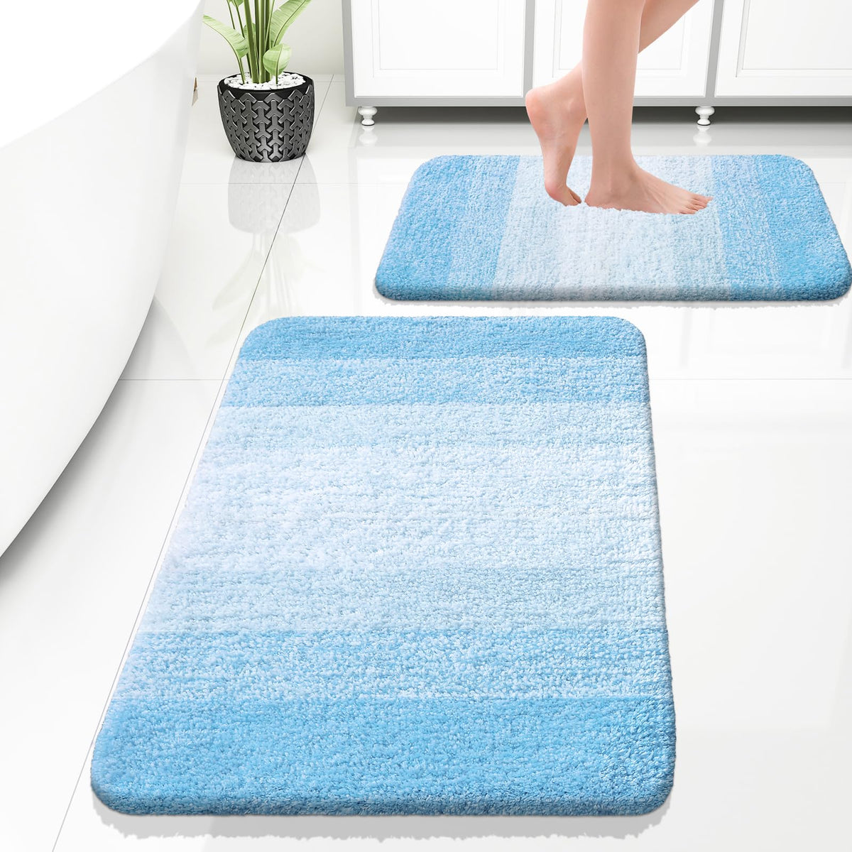 OLANLY Micorfiber Bathroom Rug Set 2 Piece, Soft Absorbent Bath Mats, Grey